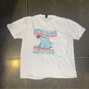 Gildan Graphic Tee Shirt Mens Size XL White Comedic TShirt Dolphin Casual